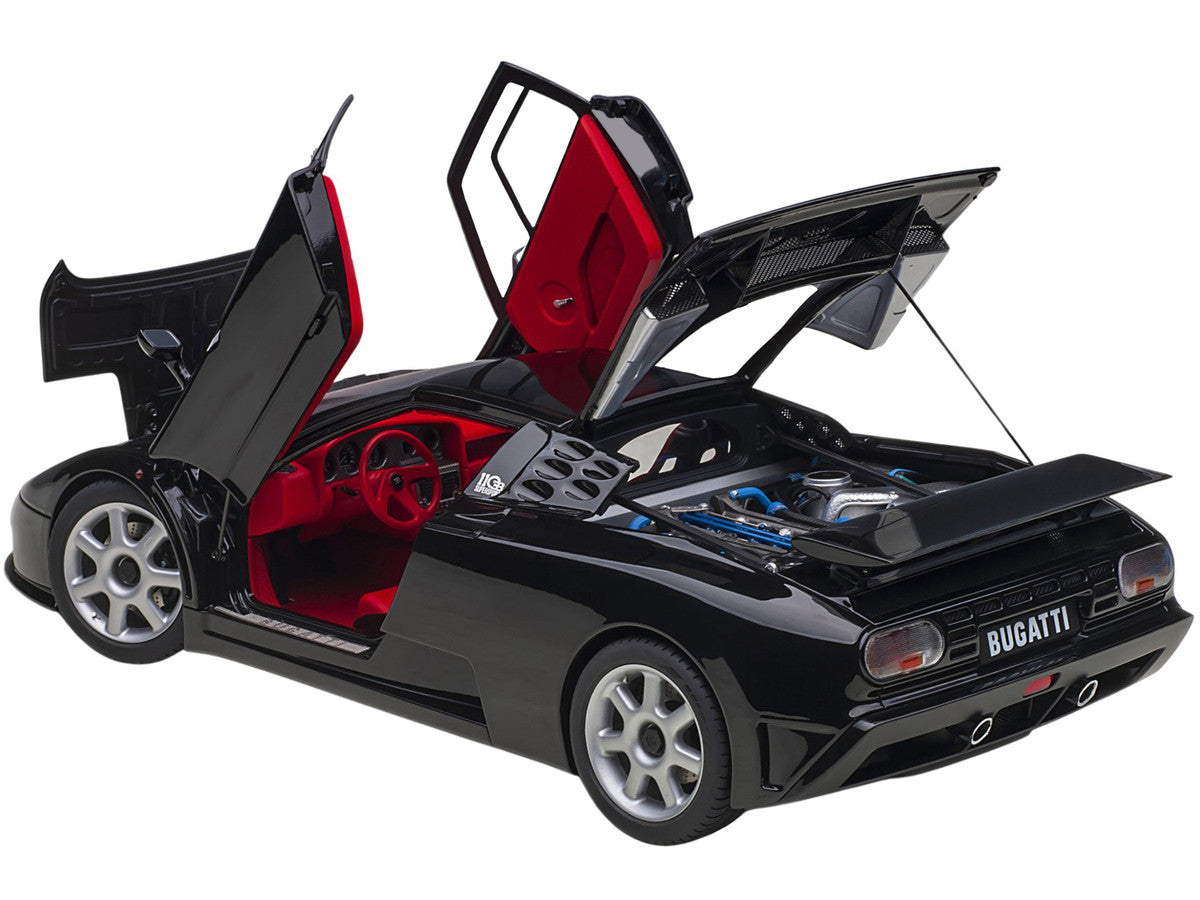 Bugatti EB110 SS Super Sport Nero Vernice Black with Red Interior and Silver Wheels 1/18 Model Car by Autoart-1