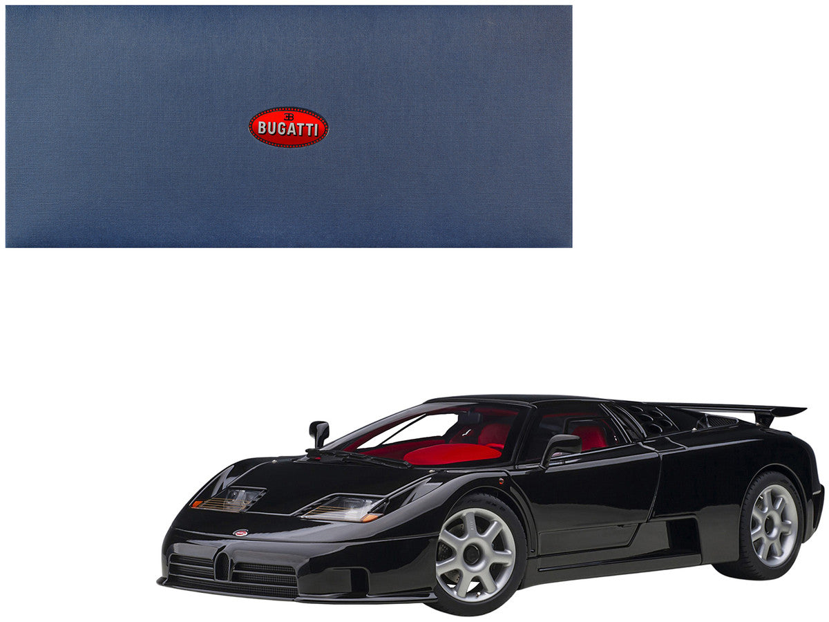 Bugatti EB110 SS Super Sport Nero Vernice Black with Red Interior and Silver Wheels 1/18 Model Car by Autoart-0