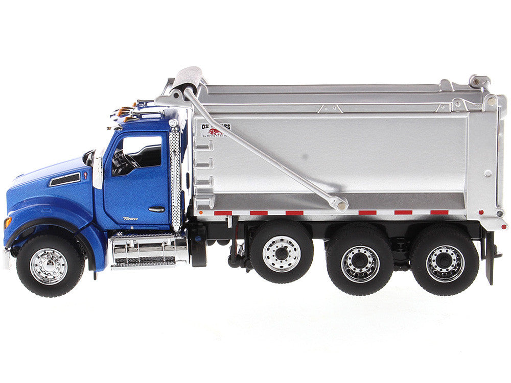 Kenworth T880S SFFA Tandem Axle with Pusher Axle OX Stampede Dump Truck Blue and Chrome "Transport Series" 1/50 Diecast Model by Diecast Masters-1