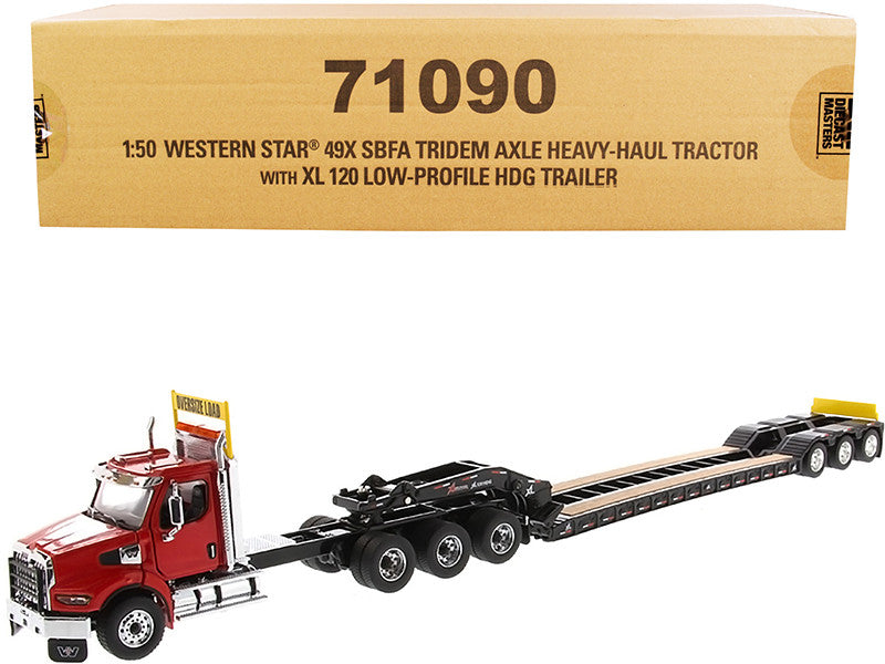 Western Star 49X SBFA Tridem Axle Heavy-Haul Tractor with XL 120 Low-Profile HDG Trailer Red and Black "Transport Series" 1/50 Diecast Model by Diecast Masters-0