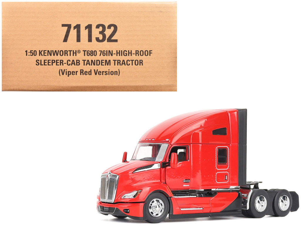Kenworth T680 76" High Roof Sleeper Cab Truck Tractor Viper Red "Transport Series" 1/50 Diecast Model by Diecast Masters-4