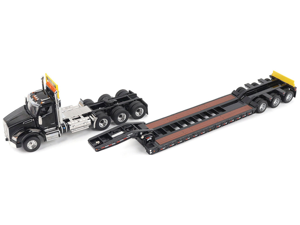 Kenworth T880 SBFA Tridem Truck with Trail King HDG Lowboy Trailer Black "Transport Series" 1/50 Diecast Model by Diecast Masters-3