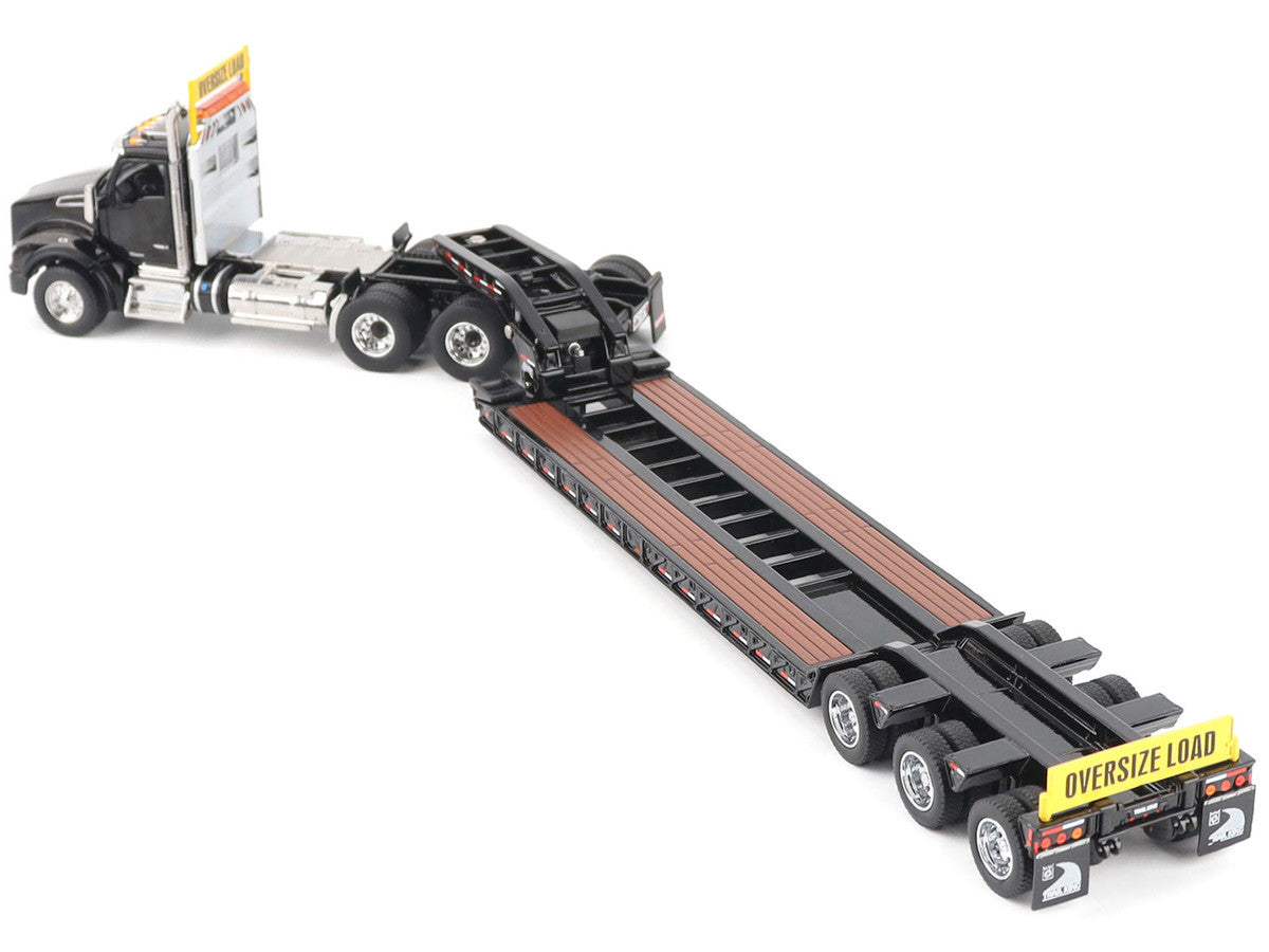 Kenworth T880 SBFA Tridem Truck with Trail King HDG Lowboy Trailer Black "Transport Series" 1/50 Diecast Model by Diecast Masters-1