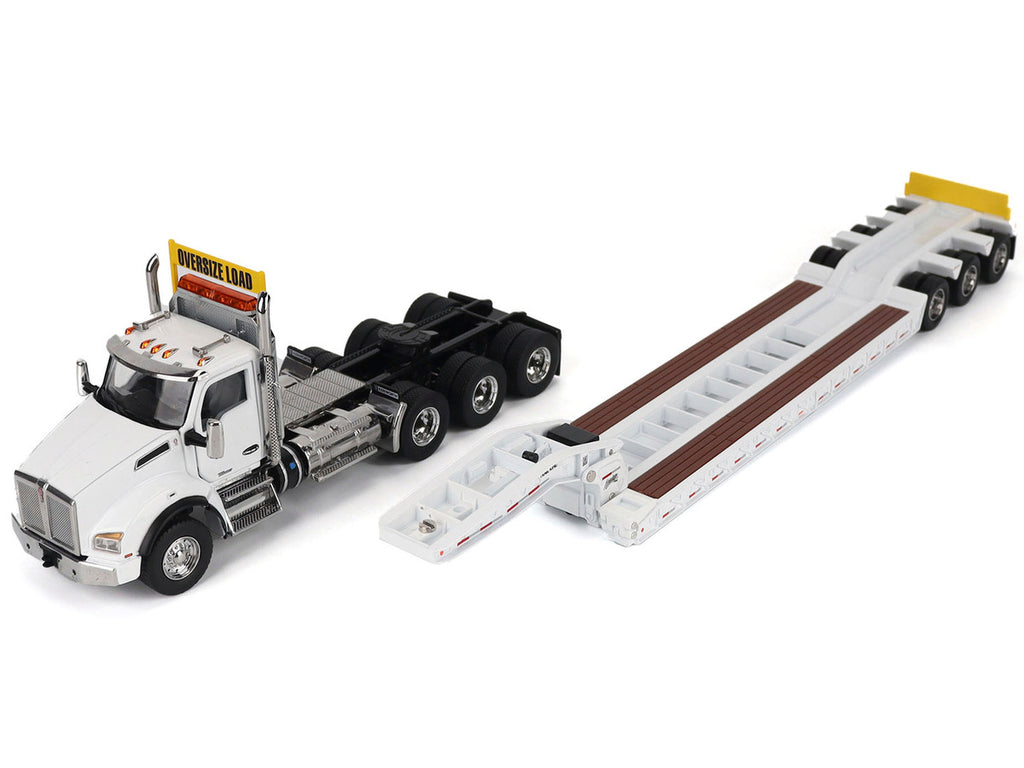Kenworth T880 SBFA Tridem Truck with Trail King HDG Lowboy Trailer White "Transport Series" 1/50 Diecast Model by Diecast Masters-3