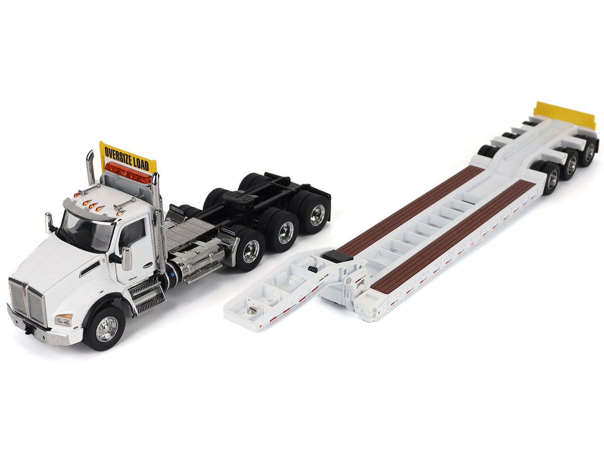 Kenworth T880 SBFA Tridem Truck with Trail King HDG Lowboy Trailer White "Transport Series" 1/50 Diecast Model by Diecast Masters-3