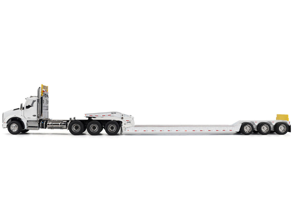 Kenworth T880 SBFA Tridem Truck with Trail King HDG Lowboy Trailer White "Transport Series" 1/50 Diecast Model by Diecast Masters-0