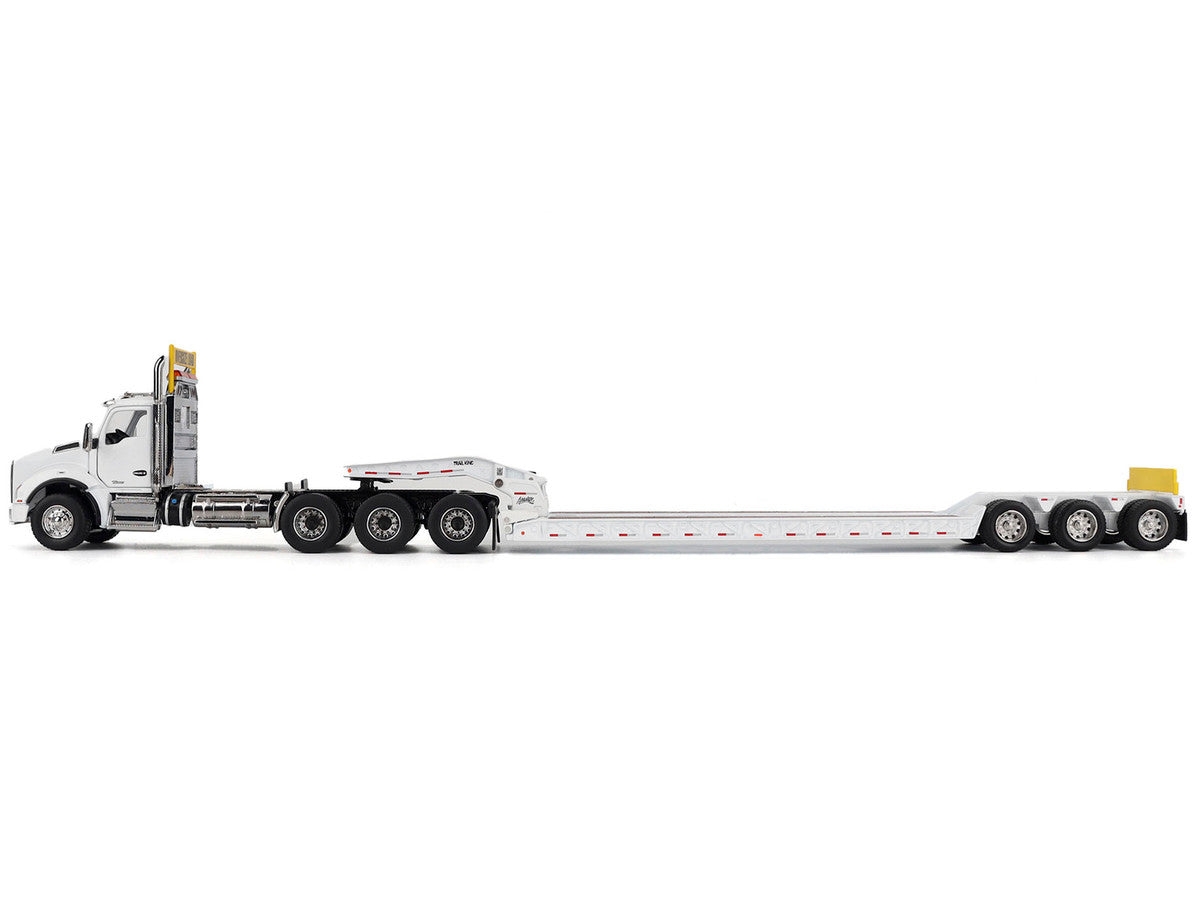 Kenworth T880 SBFA Tridem Truck with Trail King HDG Lowboy Trailer White "Transport Series" 1/50 Diecast Model by Diecast Masters-0