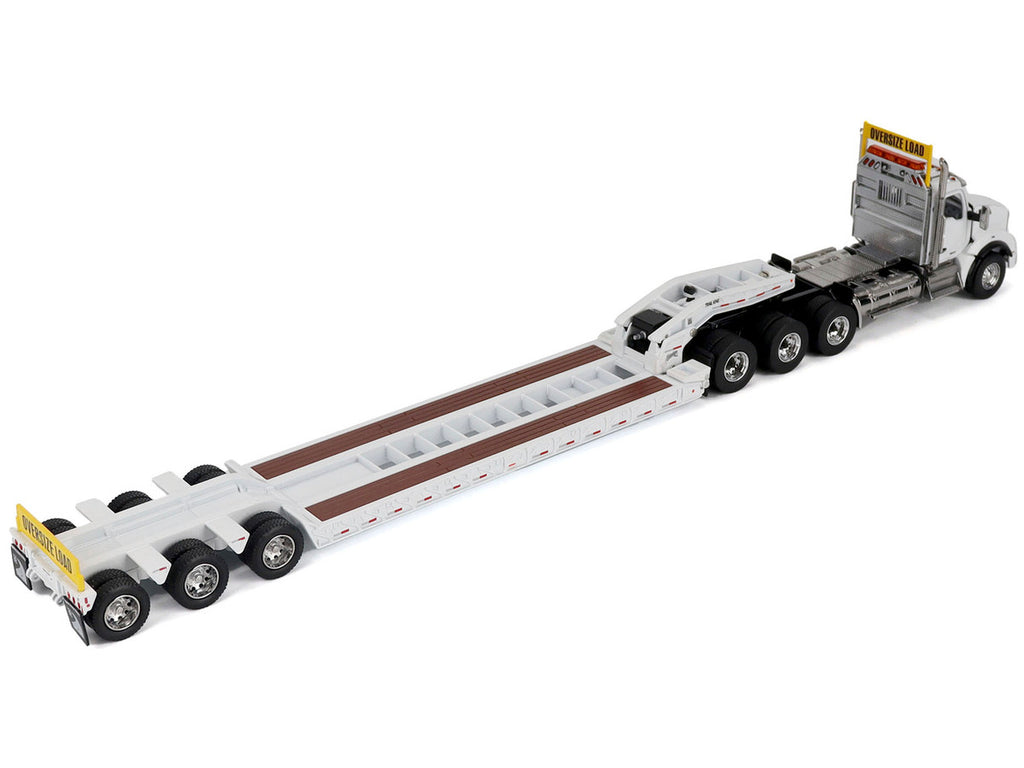 Kenworth T880 SBFA Tridem Truck with Trail King HDG Lowboy Trailer White "Transport Series" 1/50 Diecast Model by Diecast Masters-1