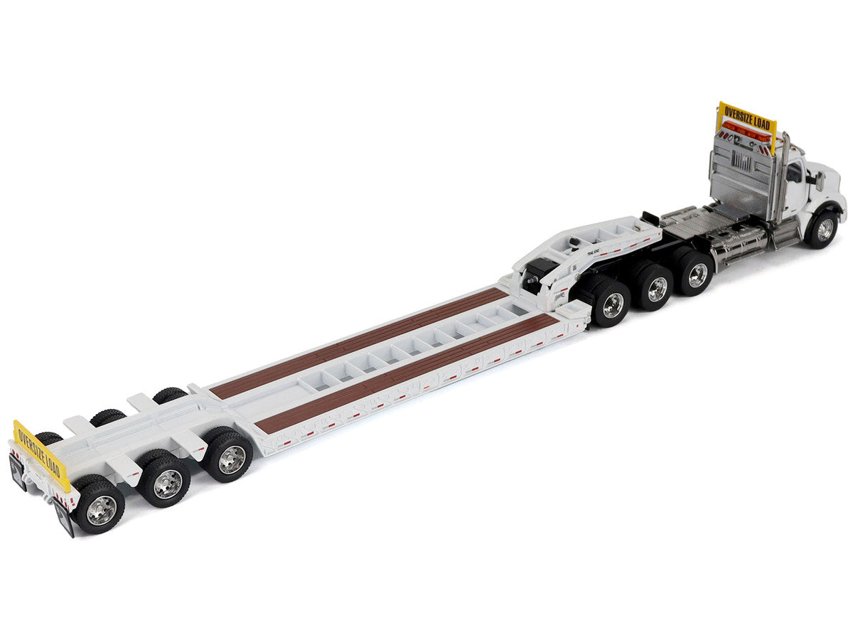 Kenworth T880 SBFA Tridem Truck with Trail King HDG Lowboy Trailer White "Transport Series" 1/50 Diecast Model by Diecast Masters-1