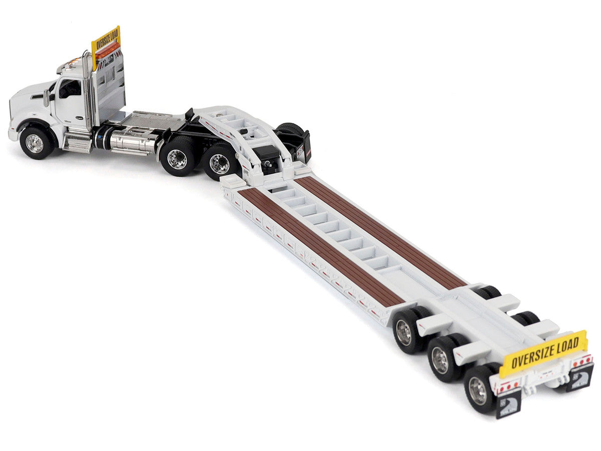 Kenworth T880 SBFA Tridem Truck with Trail King HDG Lowboy Trailer White "Transport Series" 1/50 Diecast Model by Diecast Masters-2