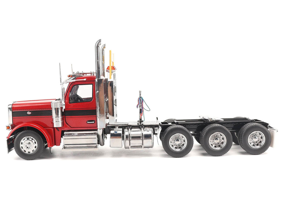 Peterbilt 589 Tridem-Axle Truck Tractor with Day Cab Legendary Red "Transport Series" 1/32 Diecast Model by Diecast Masters-0