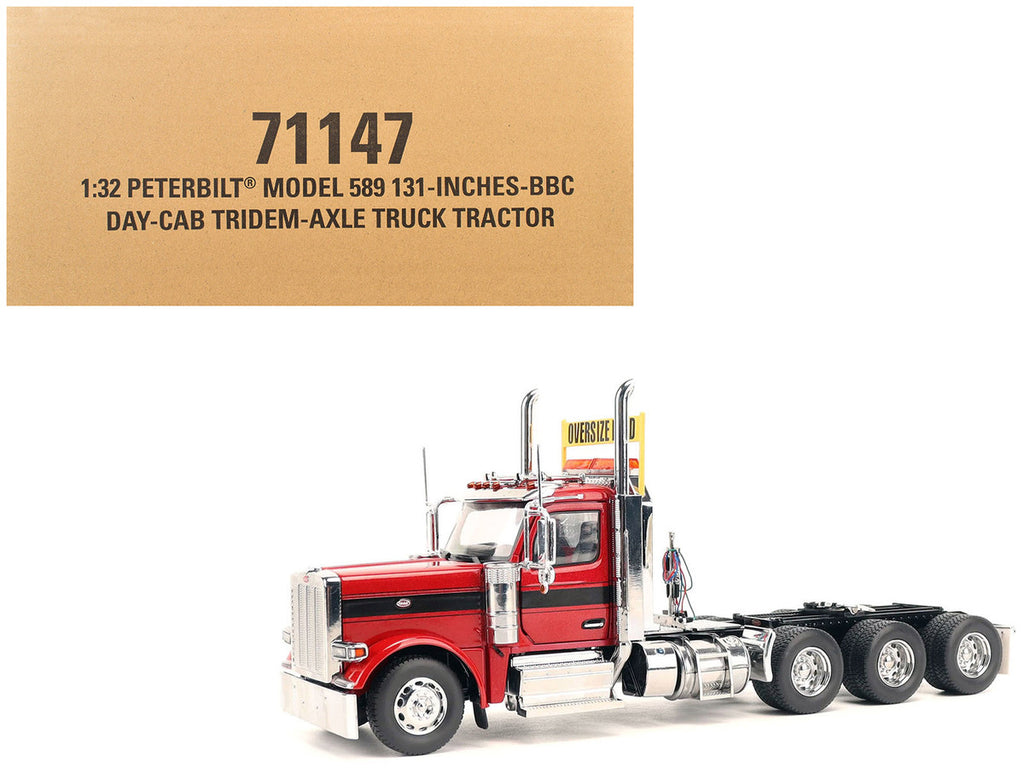 Peterbilt 589 Tridem-Axle Truck Tractor with Day Cab Legendary Red "Transport Series" 1/32 Diecast Model by Diecast Masters-4