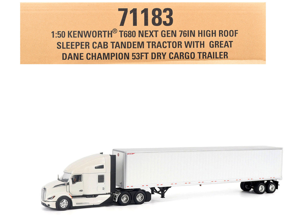 Kenworth T680 Next-Gen 76" High-Roof Sleeper Tandem Tractor White with Great Dane Champion 53ft Dry Cargo Trailer "Transport Series" 1/50 Diecast Model by Diecast Masters-4