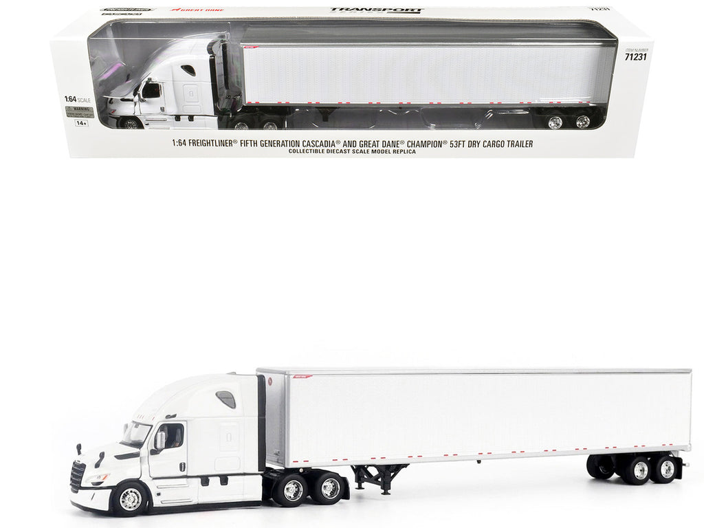 2025 Freightliner Cascadia Gen-5 Truck Tractor with Sleeper and Great Dane Champion 53ft Dry Cargo Trailer Winter White "Transport Series" 1/64 Diecast Model by Diecast Masters-4