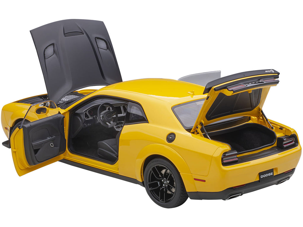 Dodge Challenger SRT Hellcat Widebody Yellow Jacket with Satin Black Hood 1/18 Model Car by Autoart-1