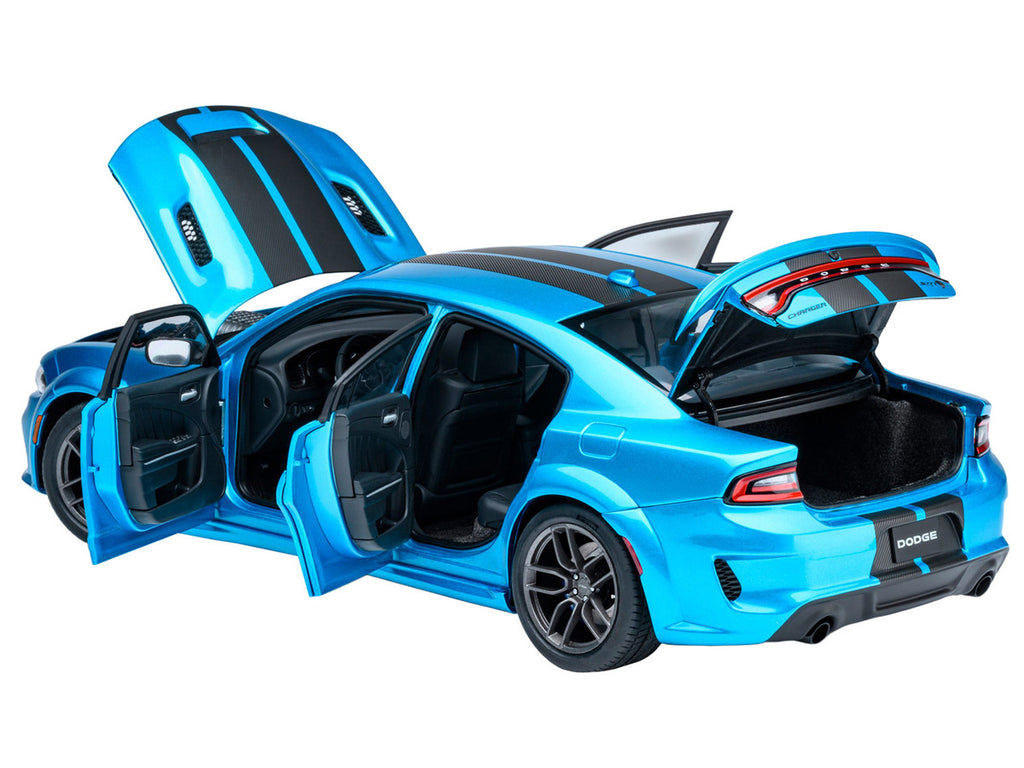 Dodge Charger SRT Hellcat Redeye B5 Blue Metallic with Carbon Stripes 1/18 Model Car by Autoart-0