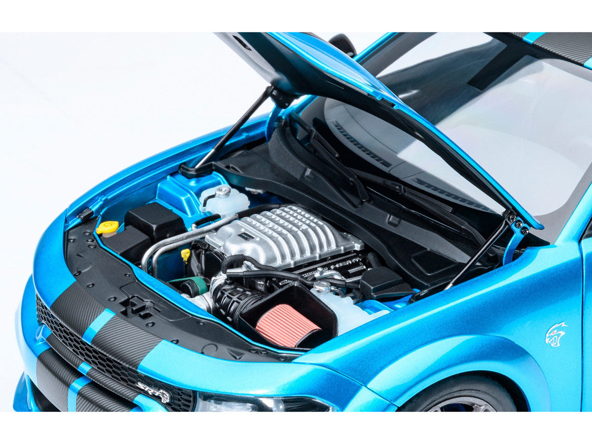 Dodge Charger SRT Hellcat Redeye B5 Blue Metallic with Carbon Stripes 1/18 Model Car by Autoart-3