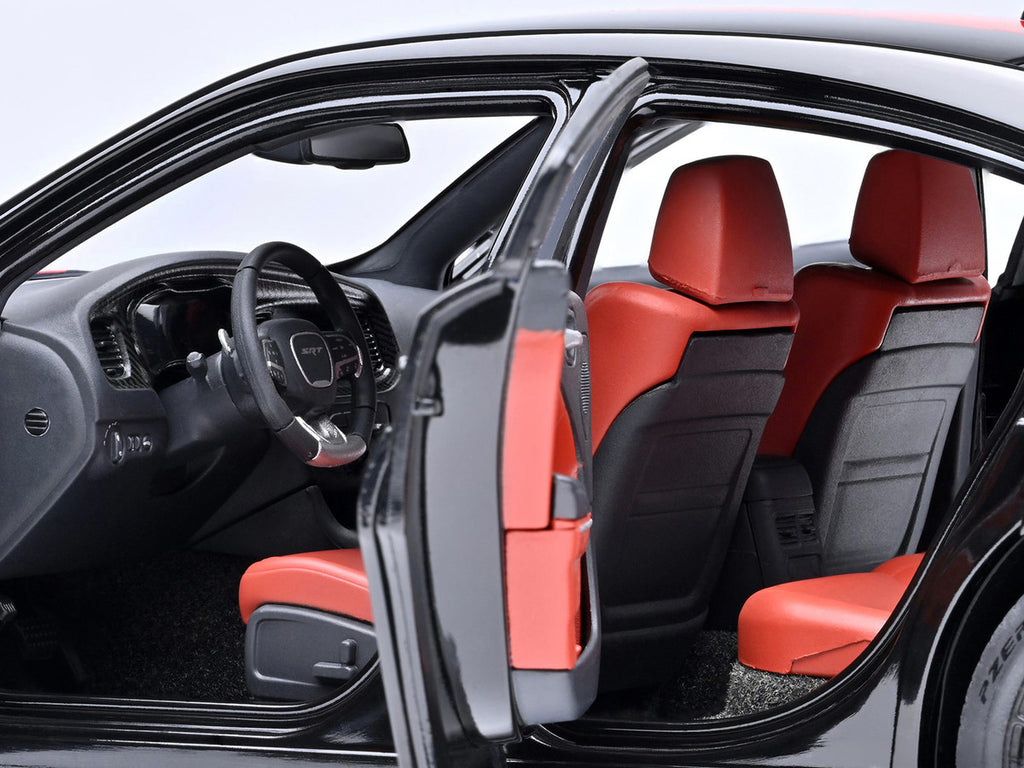 Dodge Charger SRT Hellcat Redeye Pitch Black with Red Stripes and Interior 1/18 Model Car by Autoart-2
