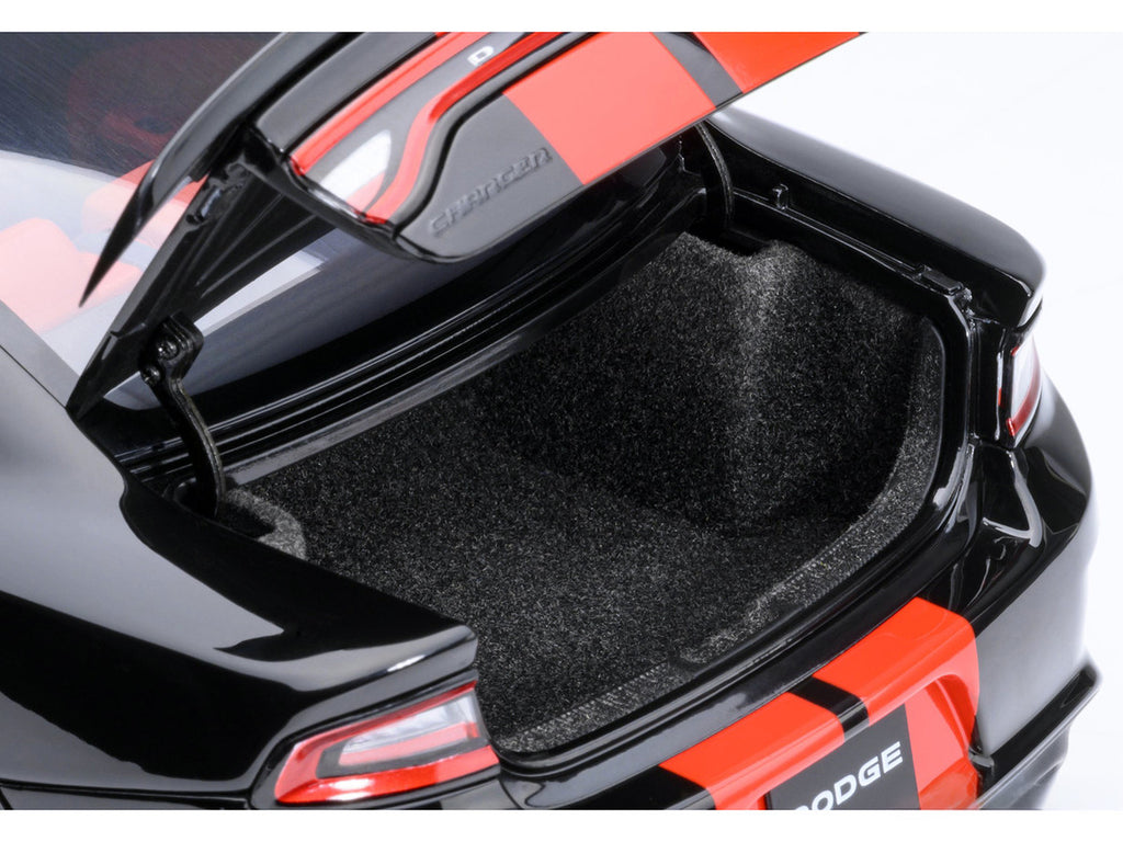 Dodge Charger SRT Hellcat Redeye Pitch Black with Red Stripes and Interior 1/18 Model Car by Autoart-1