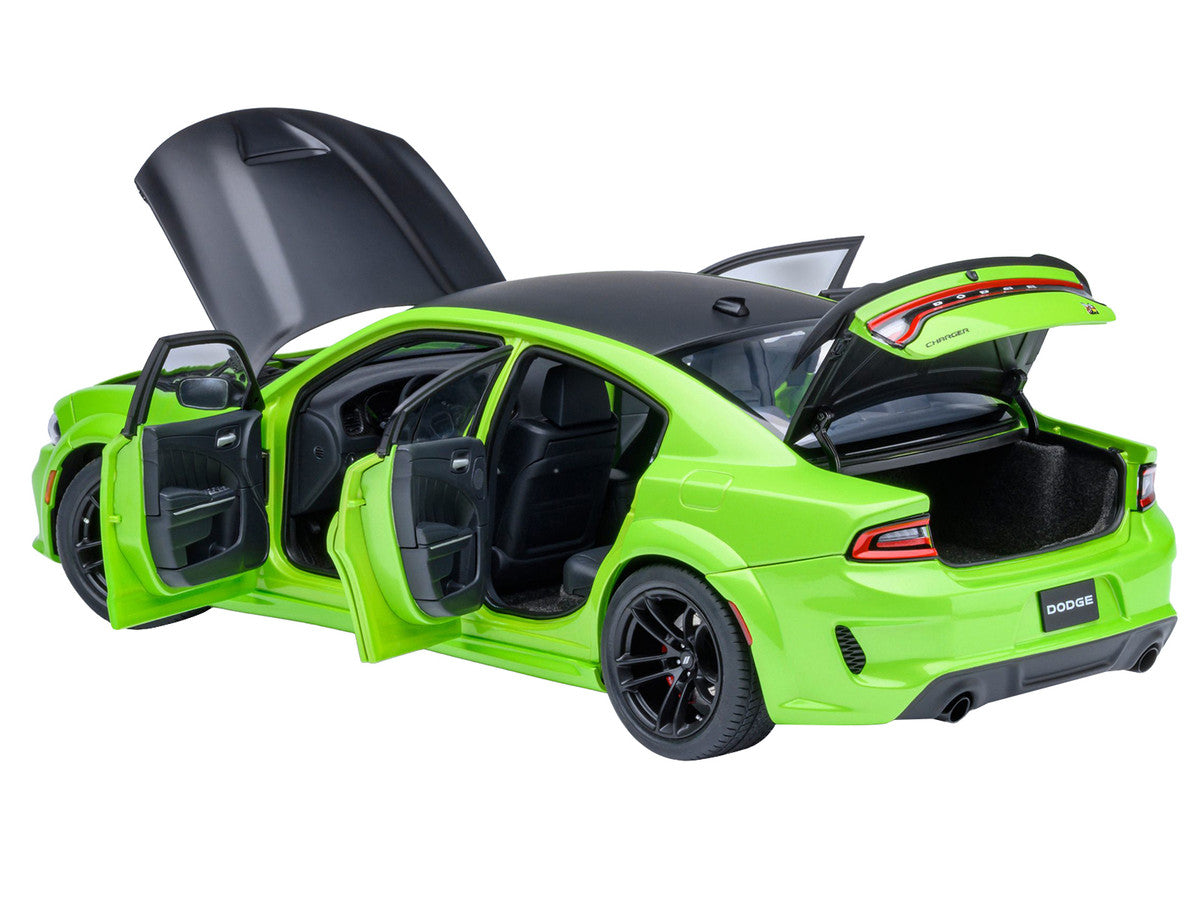 Dodge Charger Scat Pack Widebody Sublime Green with Matt Black Hood and Top 1/18 Model Car by Autoart-0