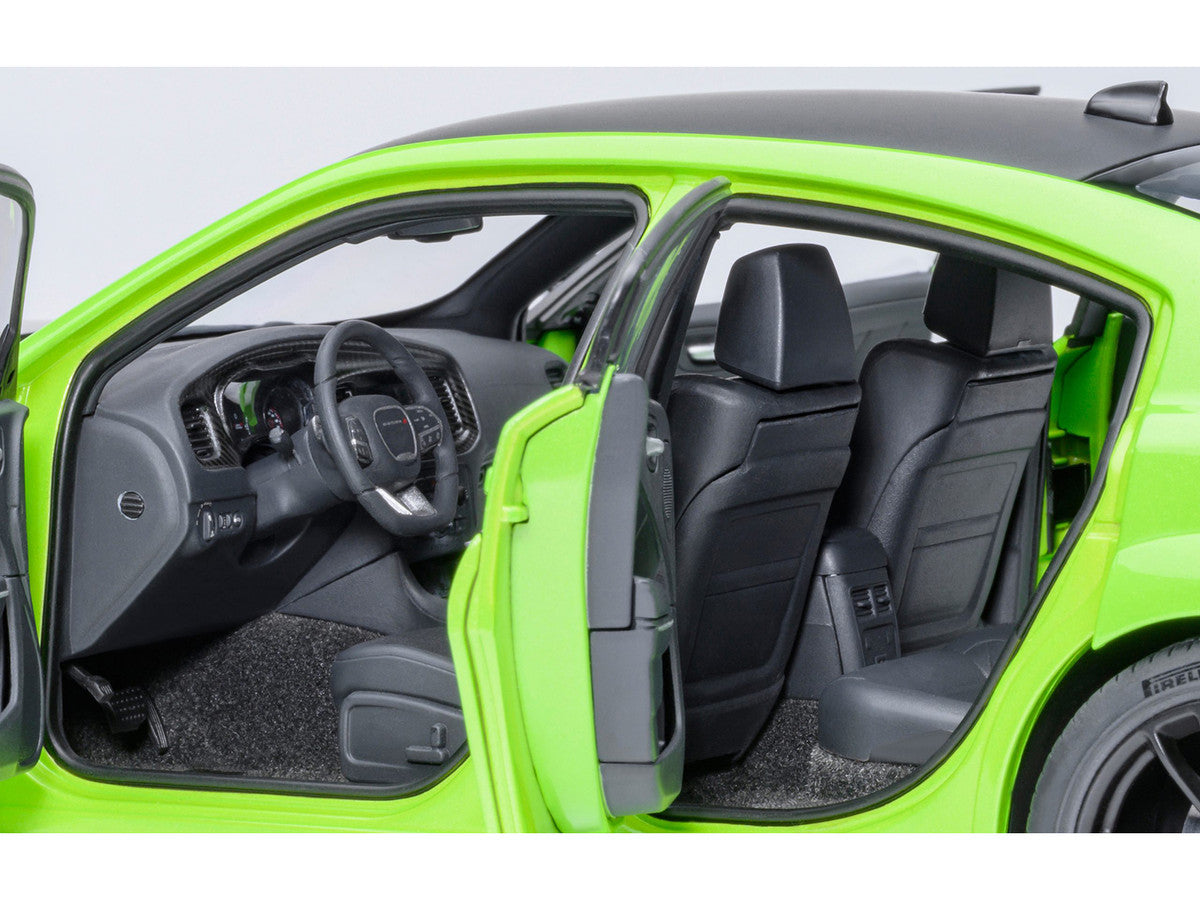 Dodge Charger Scat Pack Widebody Sublime Green with Matt Black Hood and Top 1/18 Model Car by Autoart-2