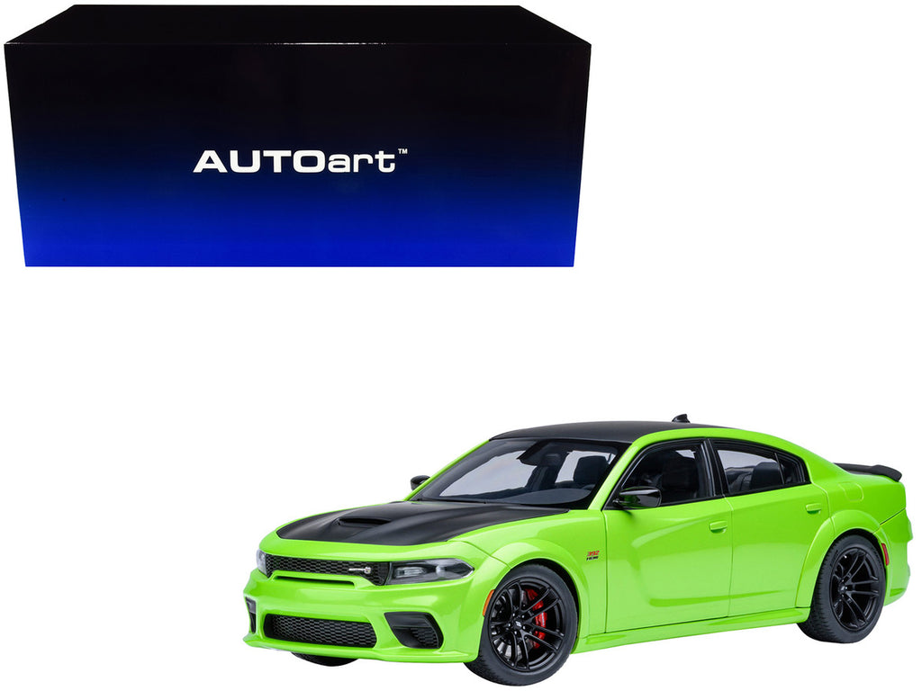 Dodge Charger Scat Pack Widebody Sublime Green with Matt Black Hood and Top 1/18 Model Car by Autoart-4
