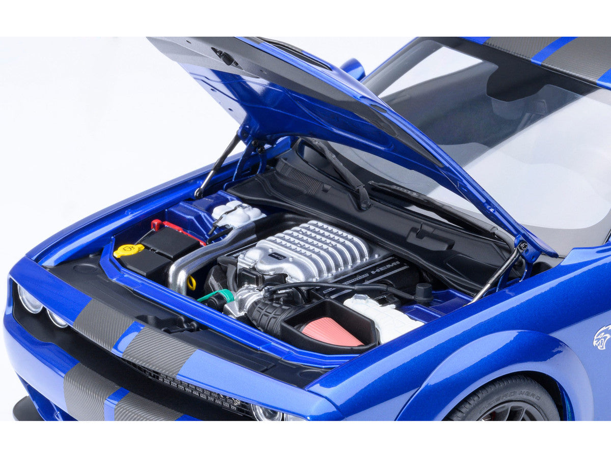 2022 Dodge Challenger SRT Jailbreak Indigo Blue Metallic with Carbon Stripes 1/18 Model Car by Autoart-3
