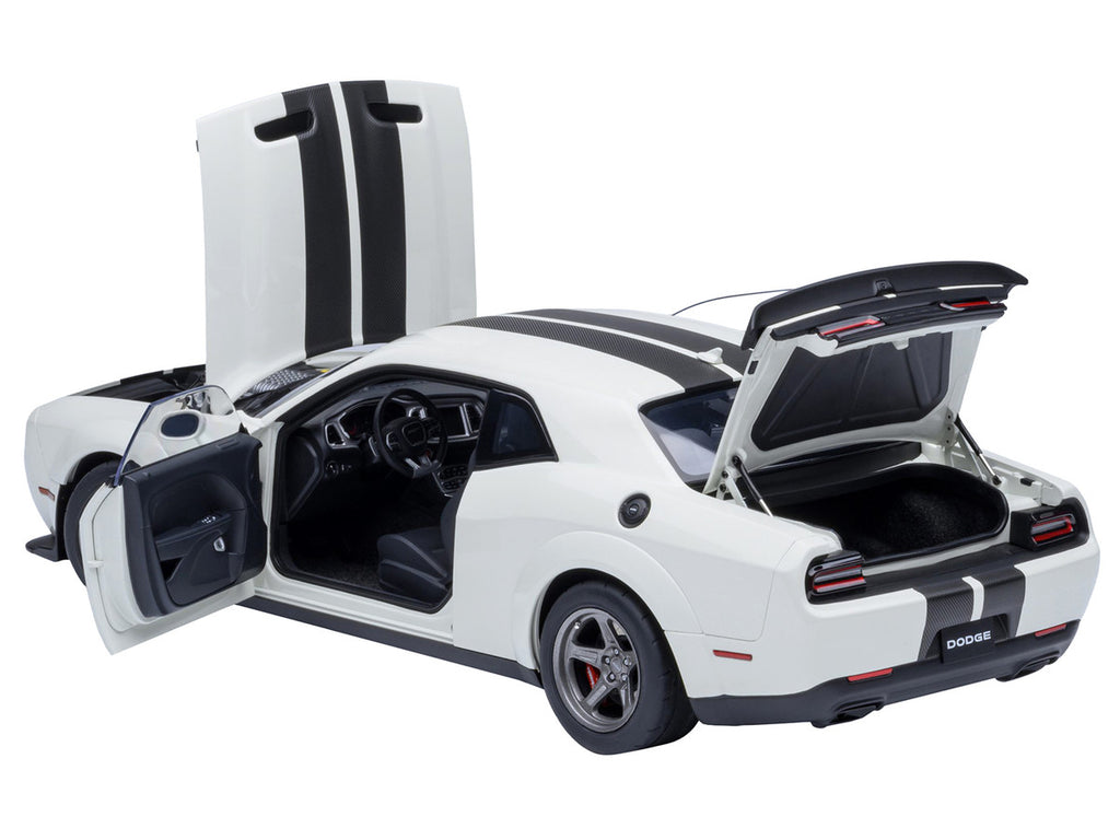 2023 Dodge Challenger SRT Super Stock Knuckle White with Carbon Stripes 1/18 Model Car by Autoart-0