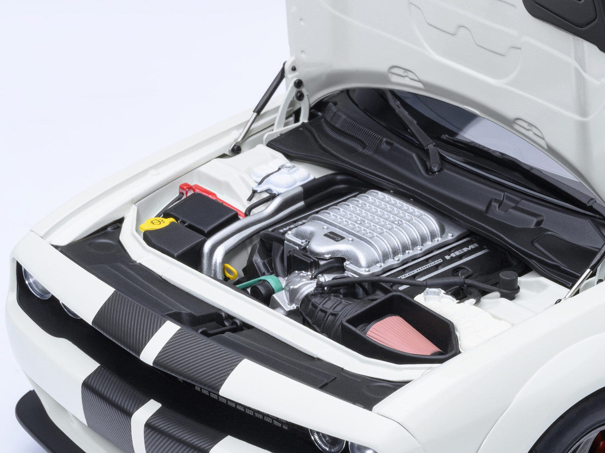 2023 Dodge Challenger SRT Super Stock Knuckle White with Carbon Stripes 1/18 Model Car by Autoart-2