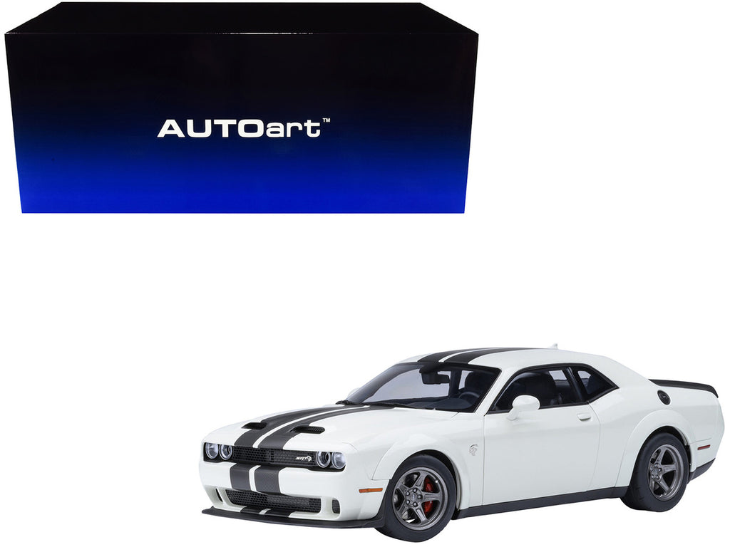 2023 Dodge Challenger SRT Super Stock Knuckle White with Carbon Stripes 1/18 Model Car by Autoart-4