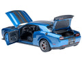 2023 Dodge Challenger SRT Super Stock Frostbite Blue Metallic with Carbon Stripes 1/18 Model Car by Autoart-0