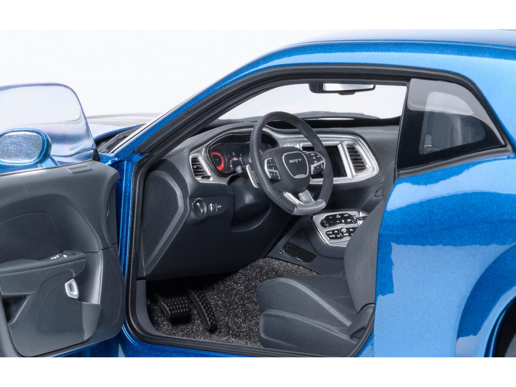 2023 Dodge Challenger SRT Super Stock Frostbite Blue Metallic with Carbon Stripes 1/18 Model Car by Autoart-2
