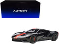 2017 Ford GT Shadow Black with Orange Stripes 1/18 Model Car by Autoart-0