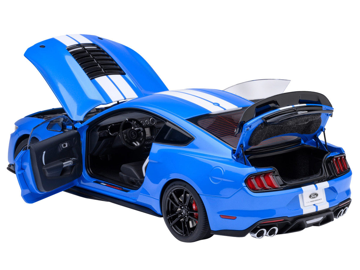 Ford Mustang Shelby GT500 Grabber Blue with White Stripes 1/18 Model Car by Autoart-0