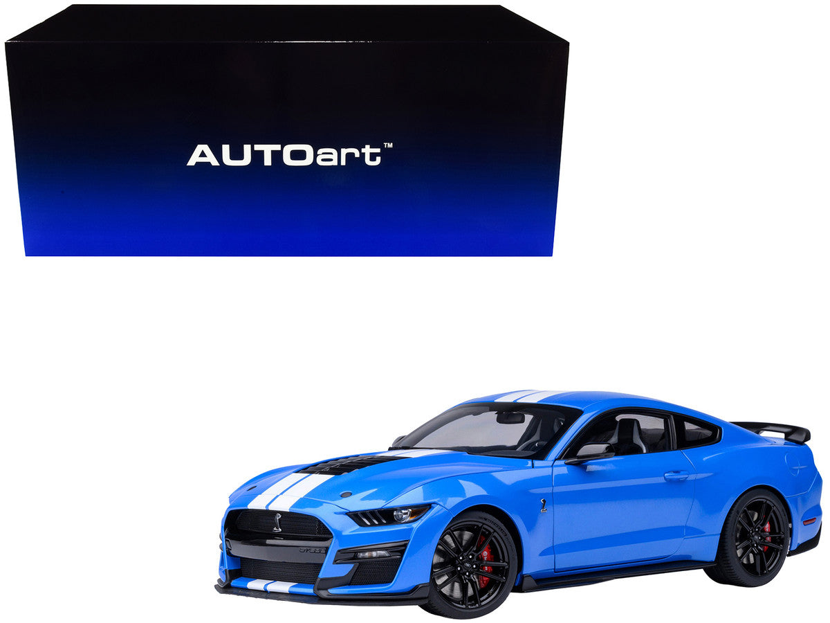 Ford Mustang Shelby GT500 Grabber Blue with White Stripes 1/18 Model Car by Autoart-4