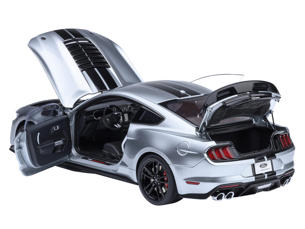 Ford Mustang Shelby GT500 Iconic Silver Metallic with Black Stripes 1/18 Model Car by Autoart-0