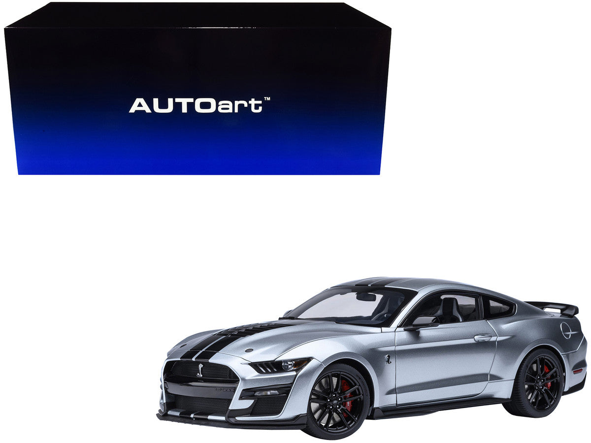 Ford Mustang Shelby GT500 Iconic Silver Metallic with Black Stripes 1/18 Model Car by Autoart-4