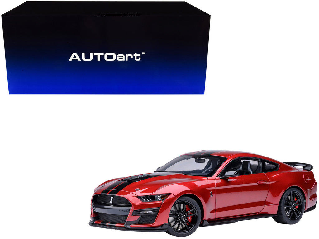 Ford Mustang Shelby GT500 Rapid Red Metallic with Black Stripes 1/18 Model Car by Autoart-4