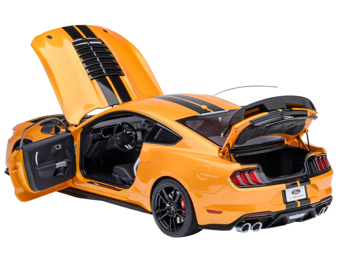Ford Mustang Shelby GT500 Cyber Orange Metallic with Black Stripes 1/18 Model Car by Autoart-1