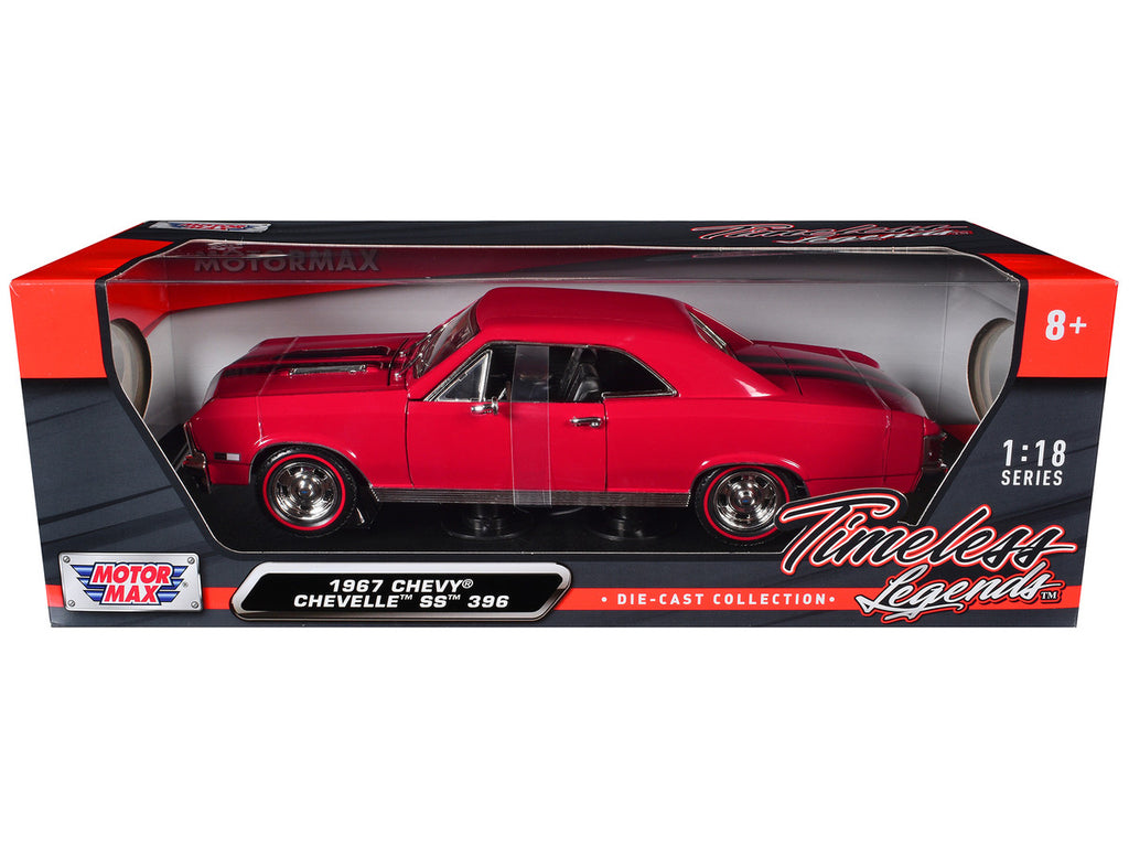 1967 Chevrolet Chevelle SS 396 Red with Black Stripes 1/18 Diecast Model Car by Motormax-2