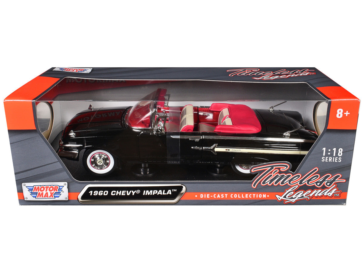 1960 Chevrolet Impala Convertible Black 1/18 Diecast Car Model by Motormax-2