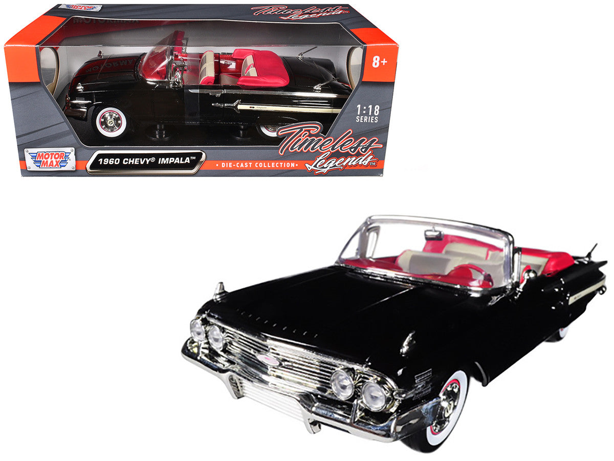 1960 Chevrolet Impala Convertible Black 1/18 Diecast Car Model by Motormax-0