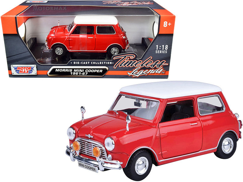 1961-1967 Morris Mini Cooper Red with White Top "Timeless Legends" 1/18 Diecast Model Car by Motormax-0