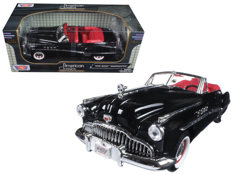 1949 Buick Roadmaster Black with Red Interior 1/18 Diecast Model Car by Motormax-0