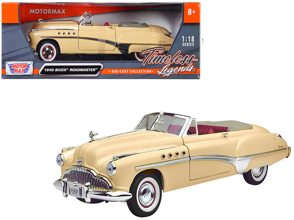 1949 Buick Roadmaster Cream with Red Interior 1/18 Diecast Model Car by Motormax-0