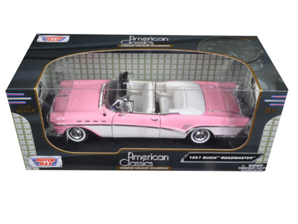 1957 Buick Roadmaster Convertible Pink and White 1/18 Diecast Model Car by Motormax-2