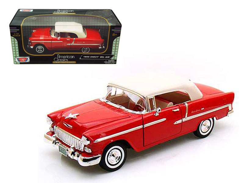 1955 Chevrolet Bel Air Convertible Soft Top Red 1/18 Diecast Car Model by Motormax-0