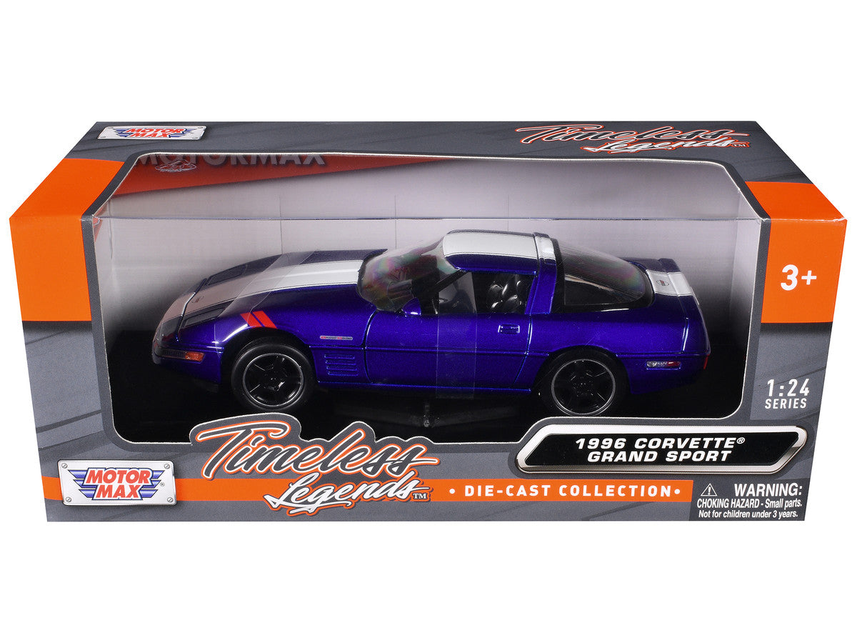 1996 Chevrolet Corvette Grand Sport Blue Metallic with White Stripes "Timeless Legends" Series 1/24 Diecast Model Car by Motormax-0