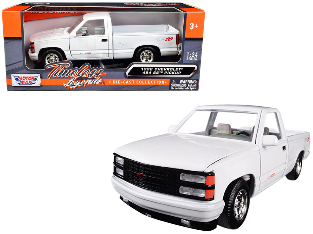 1992 Chevrolet 454 SS Pickup Truck White 1/24 Diecast Model Car by Motormax-0