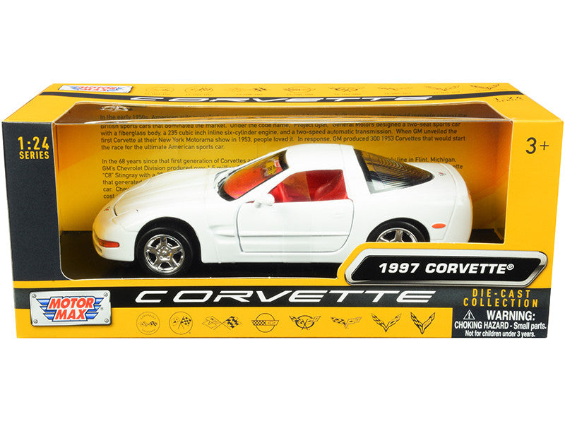 1997 Chevrolet Corvette C5 Coupe White with Red Interior "History of Corvette" Series 1/24 Diecast Model Car by Motormax-0